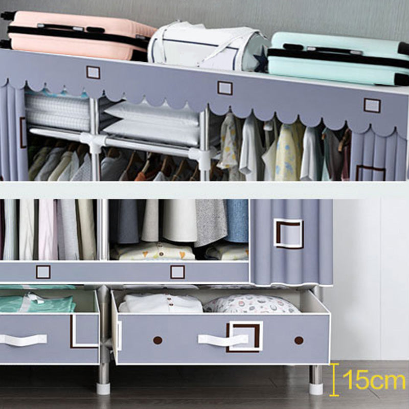 Fabric and Metal Wardrobe Cabinet Industrial Style Home Bedroom Wardrobe Closet
