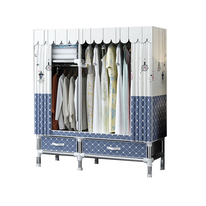 Fabric and Metal Wardrobe Cabinet Industrial Style Home Bedroom Wardrobe Closet