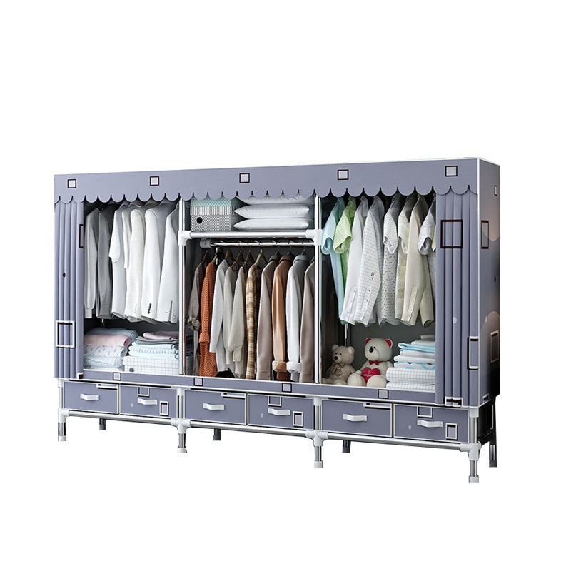 Fabric and Metal Wardrobe Cabinet Industrial Style Home Bedroom Wardrobe Closet