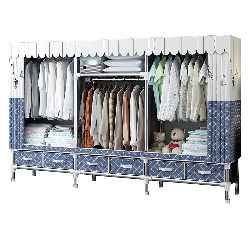 Fabric and Metal Wardrobe Cabinet Industrial Style Home Bedroom Wardrobe Closet