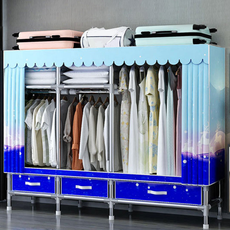 Fabric and Metal Wardrobe Cabinet Industrial Style Home Bedroom Wardrobe Closet