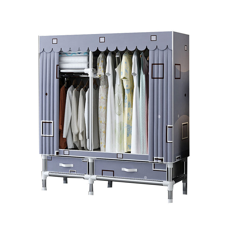 Fabric and Metal Wardrobe Cabinet Industrial Style Home Bedroom Wardrobe Closet