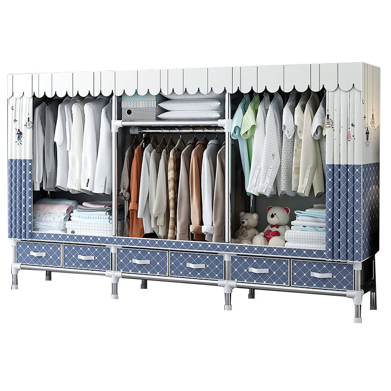 Fabric and Metal Wardrobe Cabinet Industrial Style Home Bedroom Wardrobe Closet