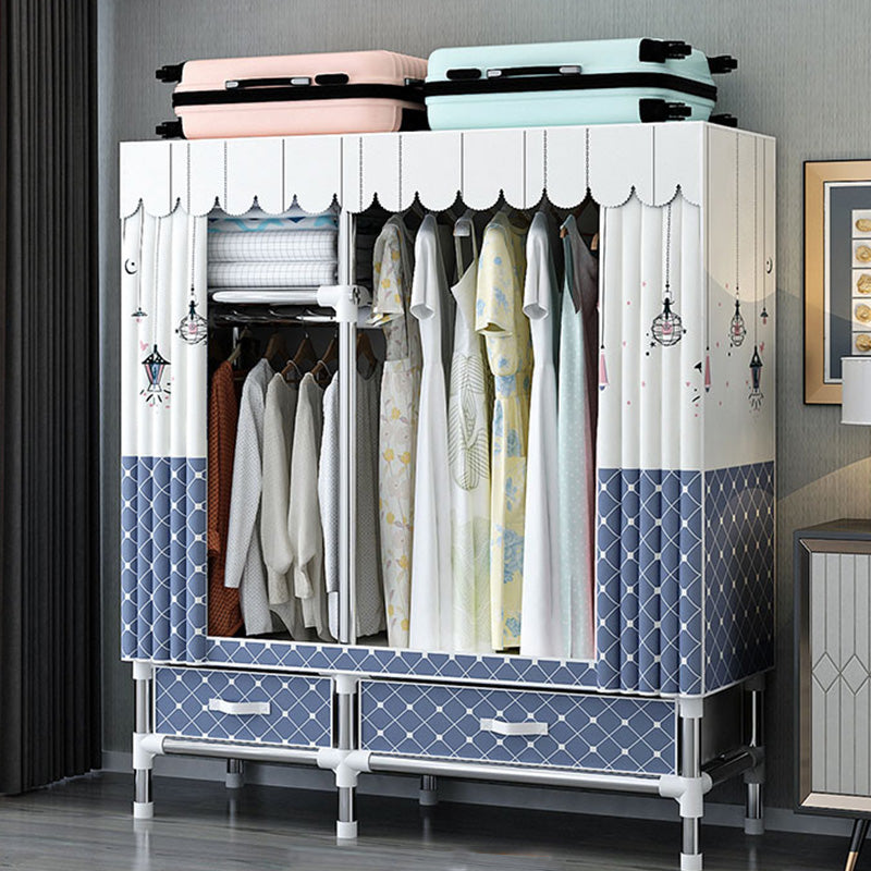 Fabric and Metal Wardrobe Cabinet Industrial Style Home Bedroom Wardrobe Closet