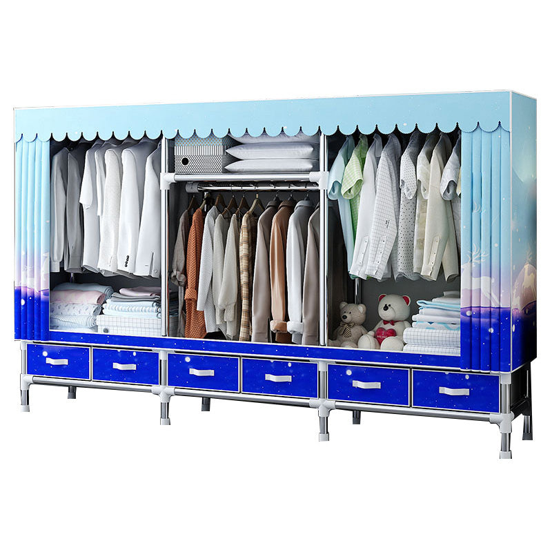 Fabric and Metal Wardrobe Cabinet Industrial Style Home Bedroom Wardrobe Closet