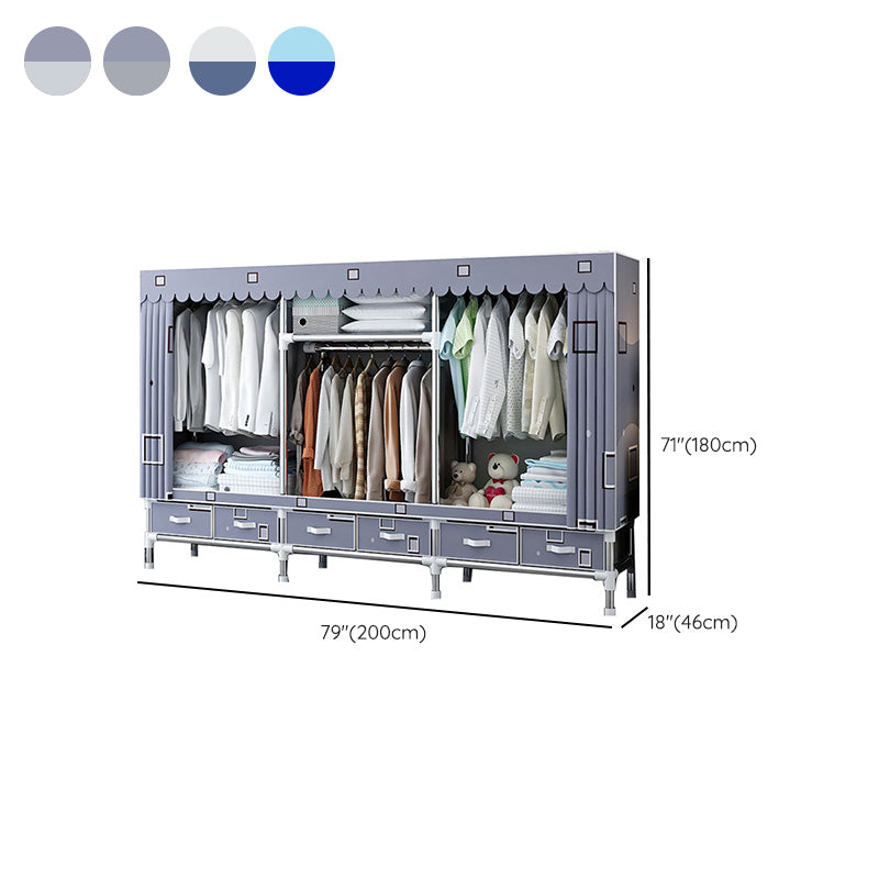 Fabric and Metal Wardrobe Cabinet Industrial Style Home Bedroom Wardrobe Closet