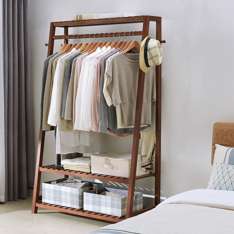 Contemporary Wardrobe Armoire Pine Wood Armoire with Garment Rod for Home