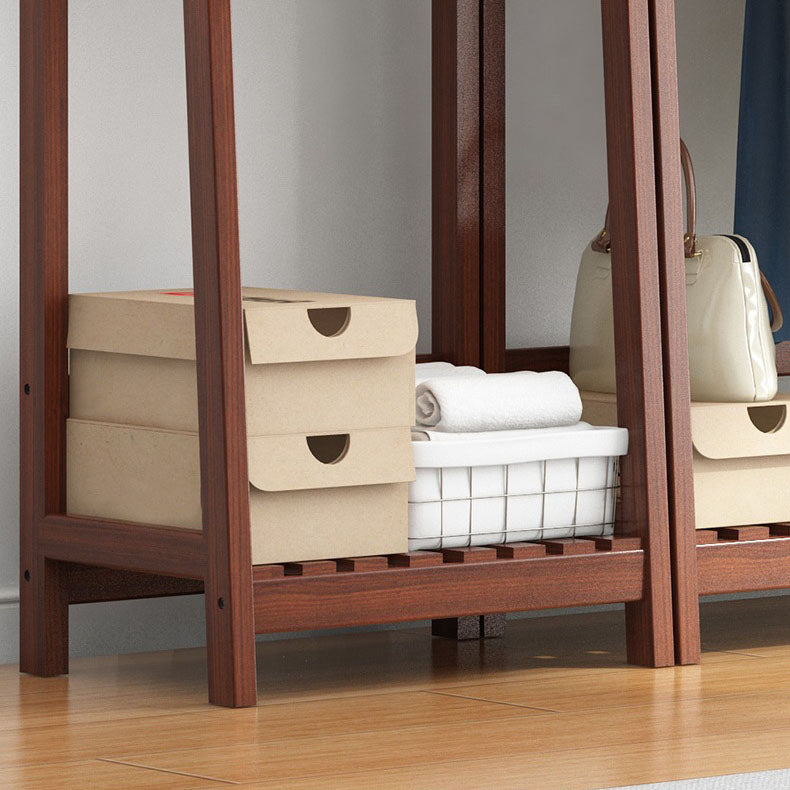 Contemporary Wardrobe Armoire Pine Wood Armoire with Garment Rod for Home