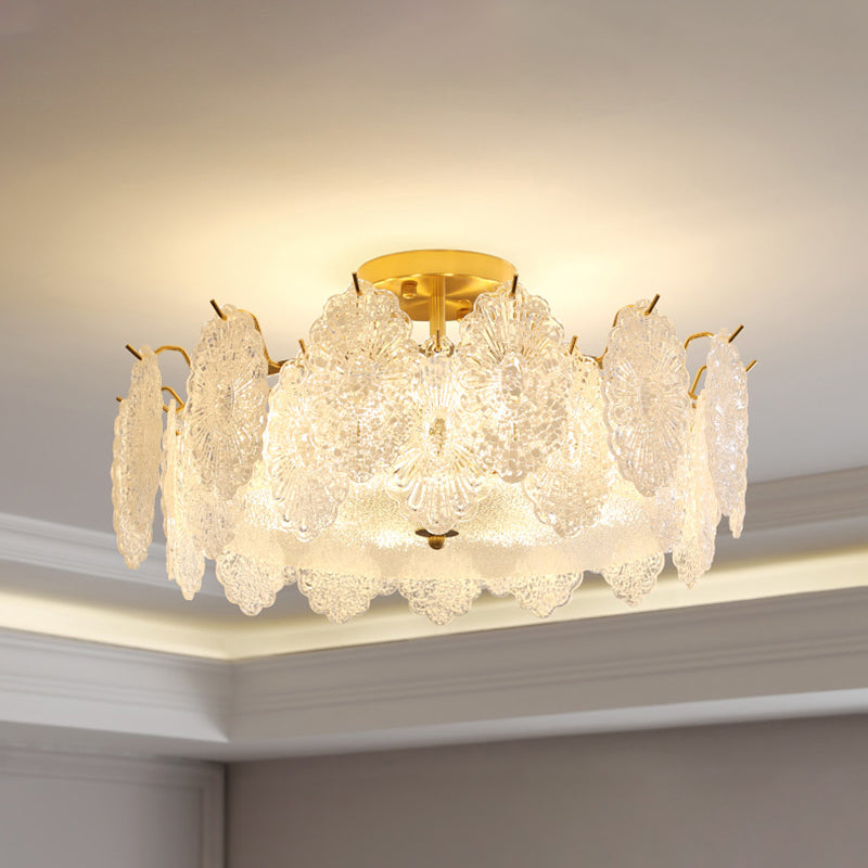 Multi Lights Ceiling Mount Light Modern Style Round with Glass Shade for Bedroom