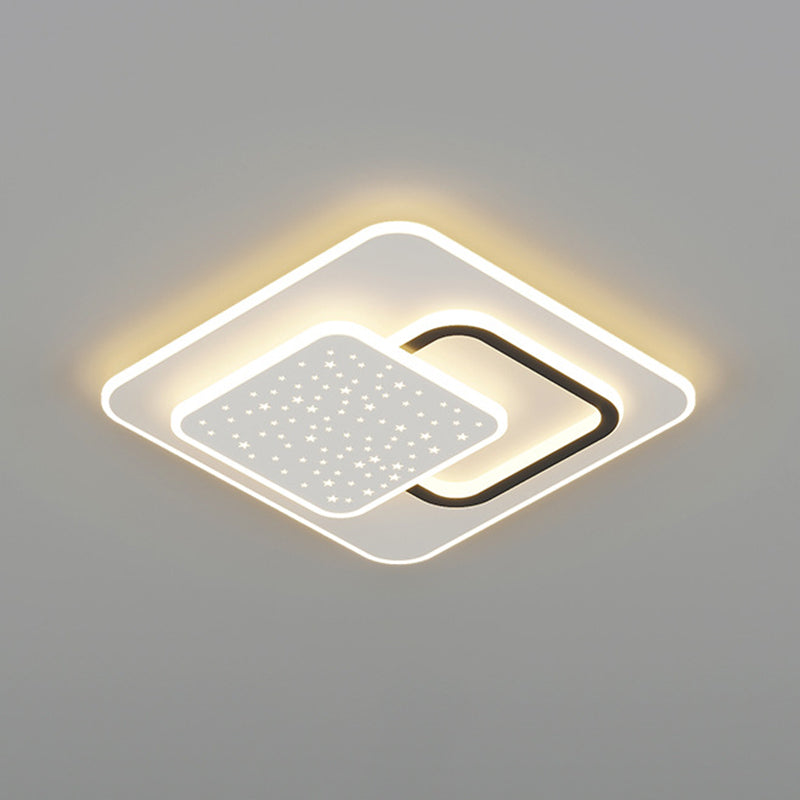 LED Modern Metal Flush Mount Geometric Shape Ceiling Light with Plastic Shade for Bedroom