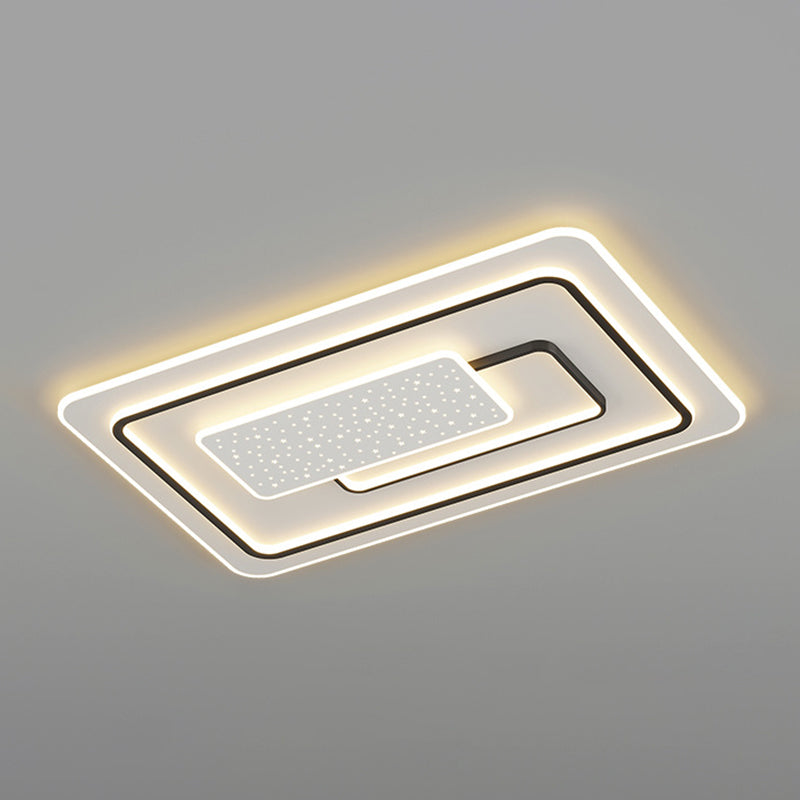 LED Modern Metal Flush Mount Geometric Shape Ceiling Light with Plastic Shade for Bedroom