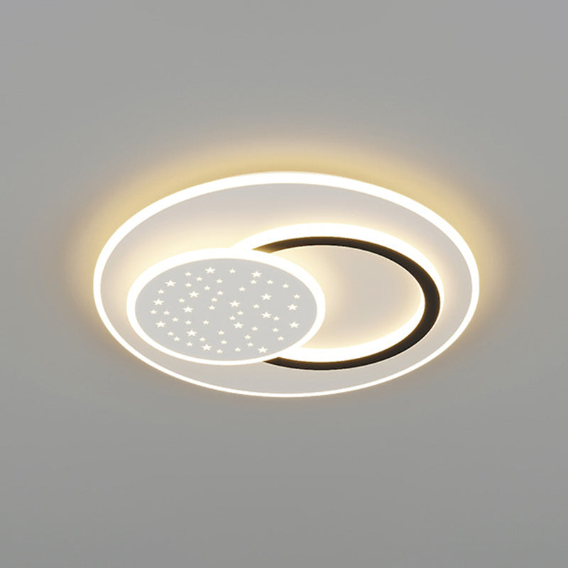 LED Modern Metal Flush Mount Geometric Shape Ceiling Light with Plastic Shade for Bedroom