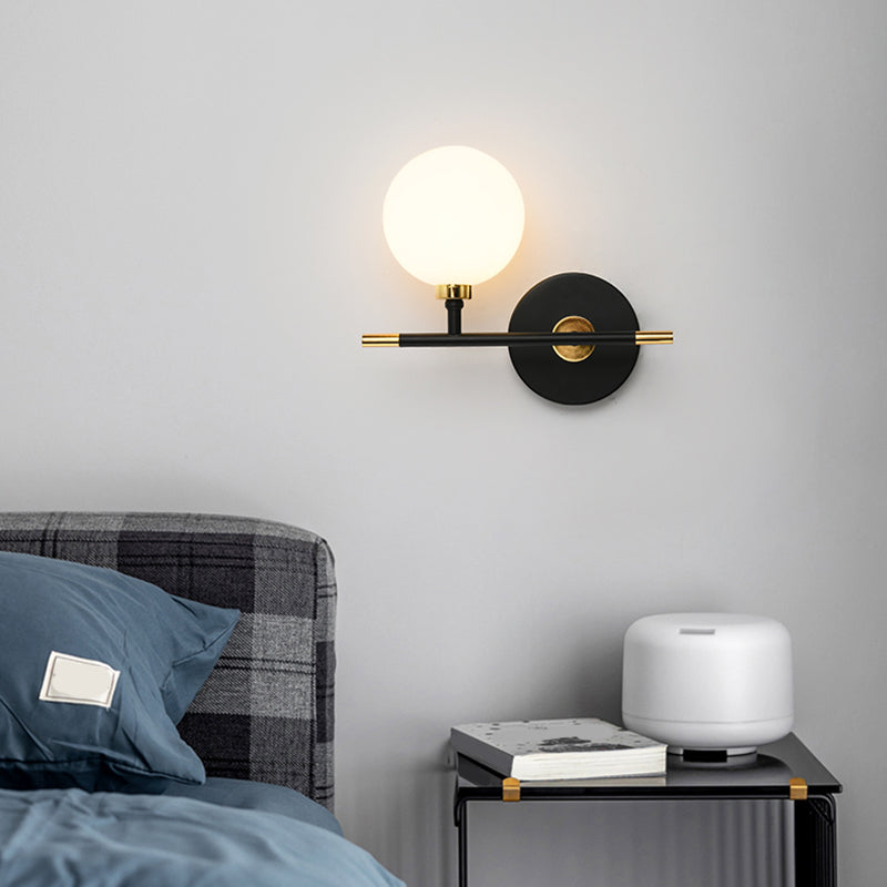Black Gold Wall Mount Lamp 1-Light Modern Spherical with Glass Shade for Bedroom