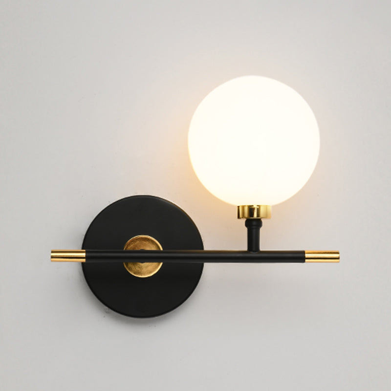 Black Gold Wall Mount Lamp 1-Light Modern Spherical with Glass Shade for Bedroom