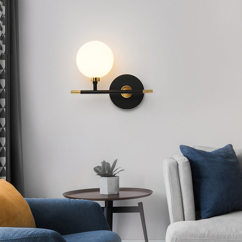 Black Gold Wall Mount Lamp 1-Light Modern Spherical with Glass Shade for Bedroom