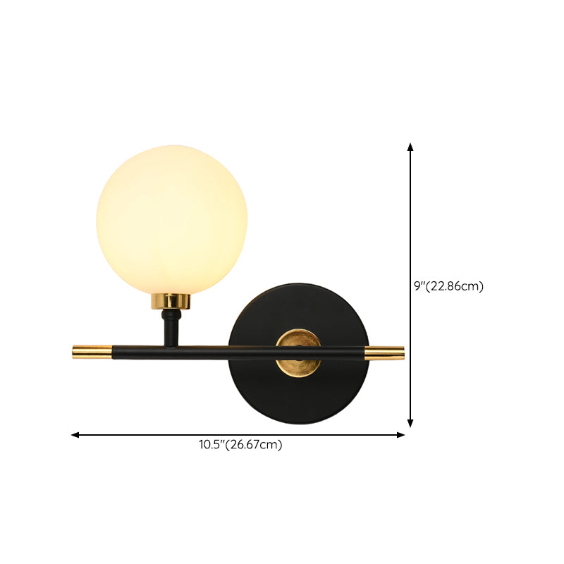 Black Gold Wall Mount Lamp 1-Light Modern Spherical with Glass Shade for Bedroom