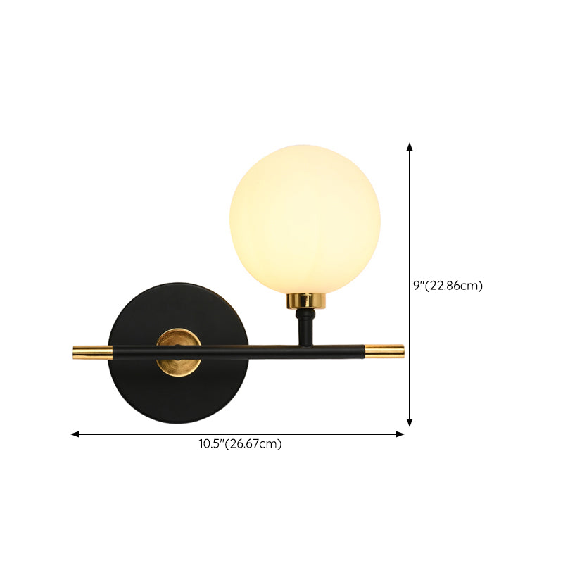 Black Gold Wall Mount Lamp 1-Light Modern Spherical with Glass Shade for Bedroom