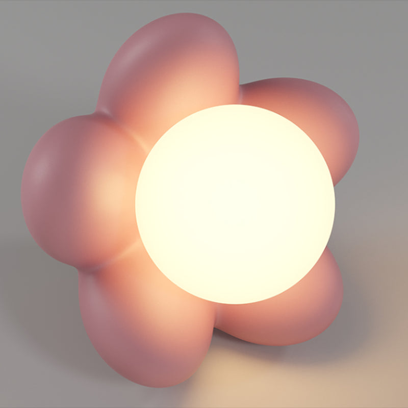 Children Style Wall Mount Lamp Wooden Flower Shape with Glass Shade for Bedroom