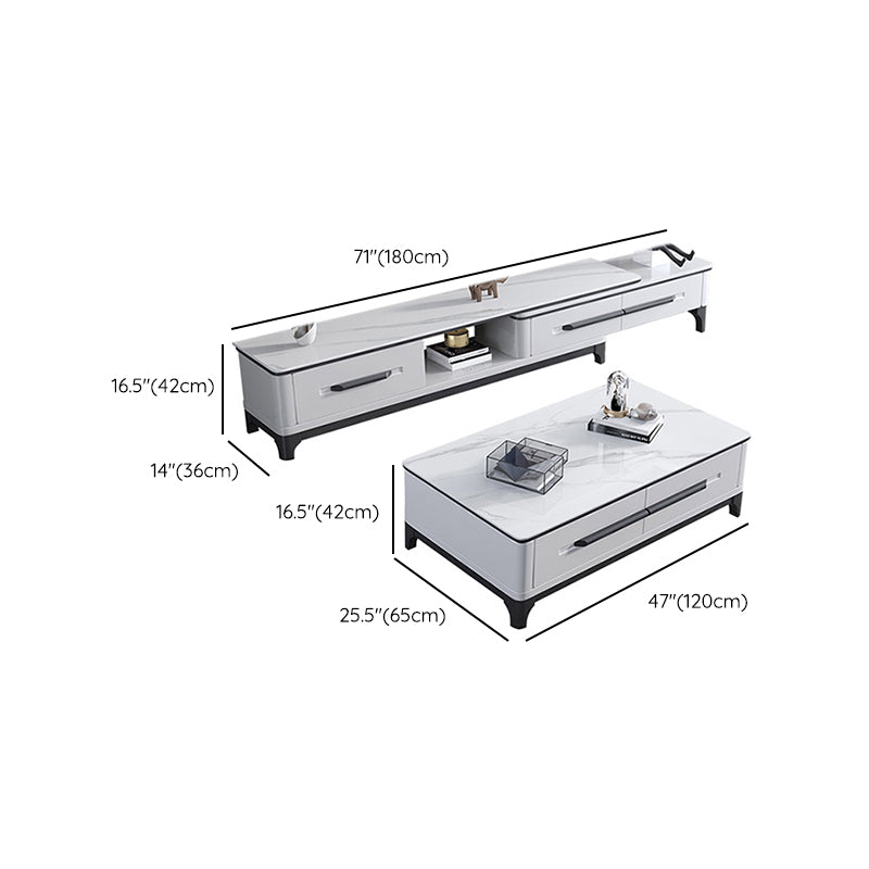 Slate Coffee or End Table with Storage Drawers Rectangle 4 Legs