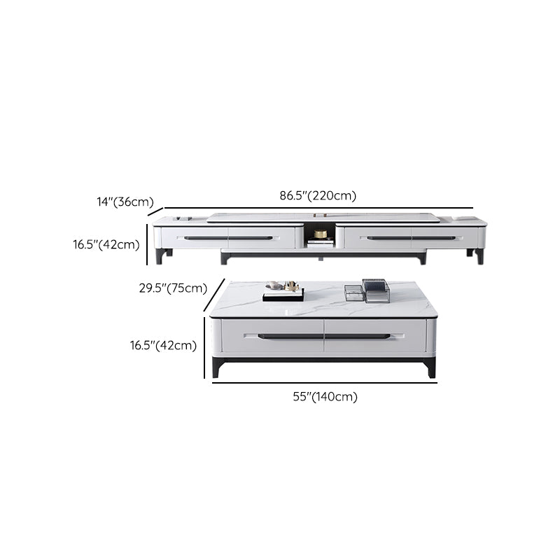 Slate Coffee or End Table with Storage Drawers Rectangle 4 Legs