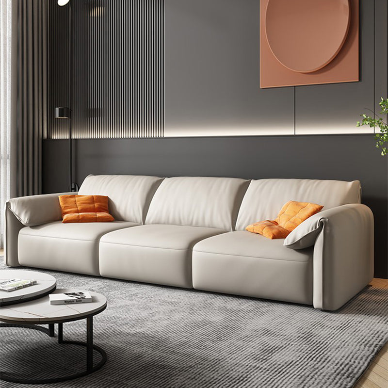Contemporary Leather Wood Frame Pillow Top Arm Sofa For Living Room