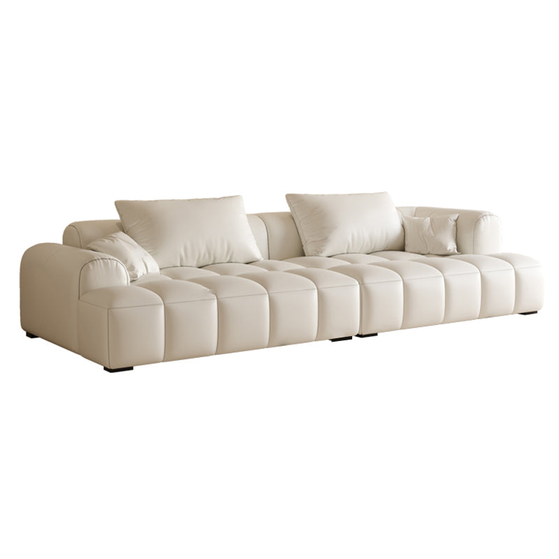Scandinavian Faux Leather Pillow Back Recessed Arm Sofa For Living Room