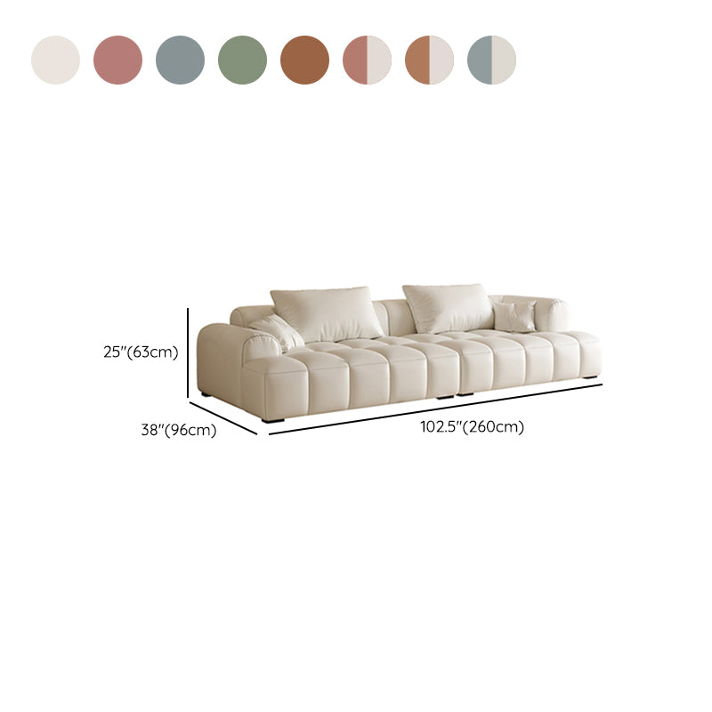 Scandinavian Faux Leather Pillow Back Recessed Arm Sofa For Living Room