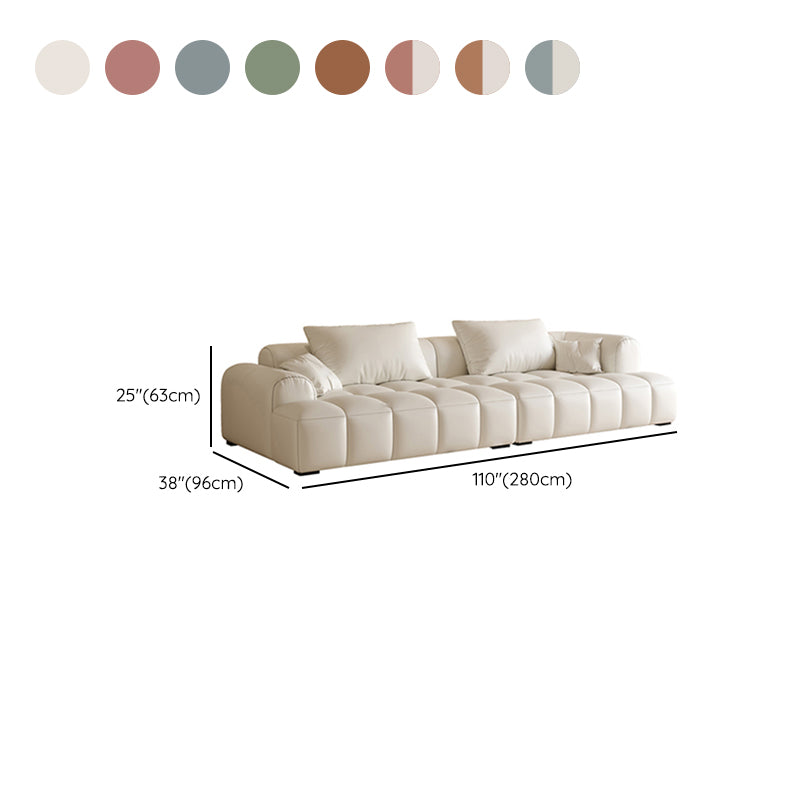 Scandinavian Faux Leather Pillow Back Recessed Arm Sofa For Living Room