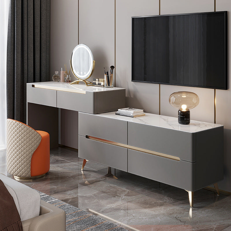 Contemporary With Drawer Metallic Bedroom Lighted Mirror Dressing Table