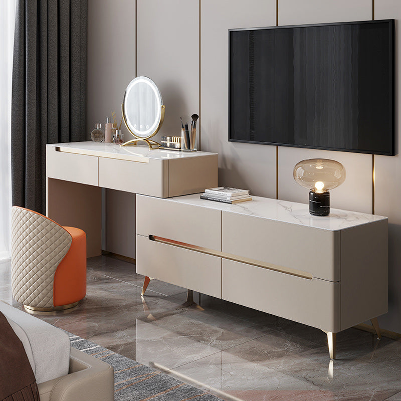Contemporary With Drawer Metallic Bedroom Lighted Mirror Dressing Table