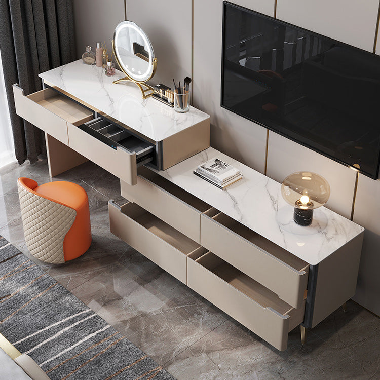 Contemporary With Drawer Metallic Bedroom Lighted Mirror Dressing Table