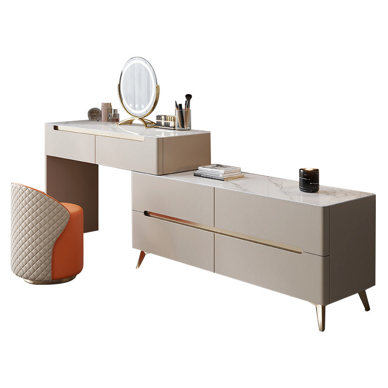 Contemporary With Drawer Metallic Bedroom Lighted Mirror Dressing Table