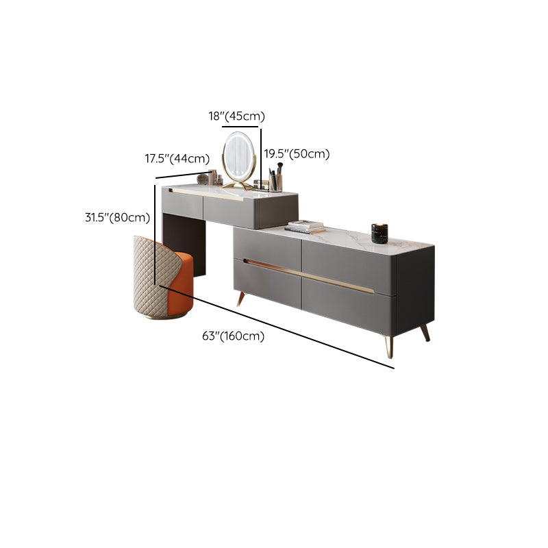 Contemporary With Drawer Metallic Bedroom Lighted Mirror Dressing Table