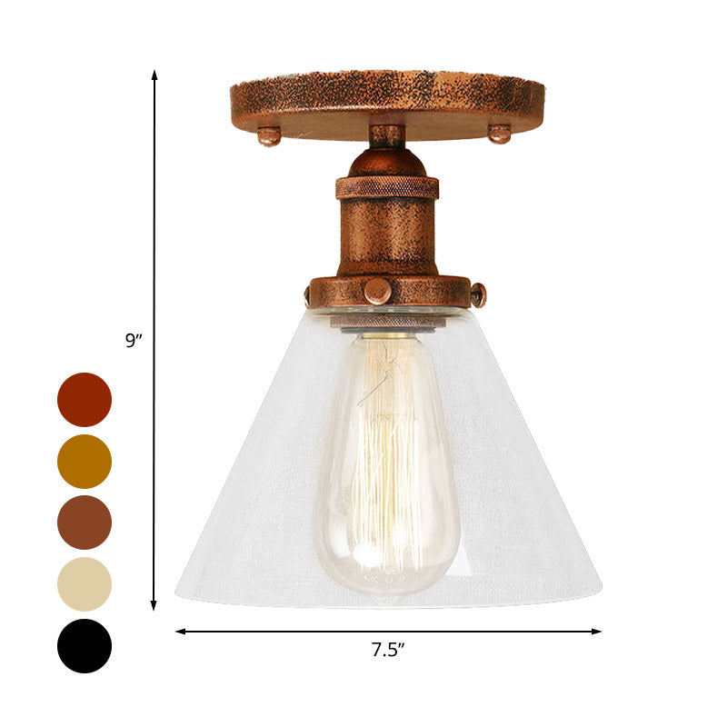 Luminaires de plafond industriels en verre transparent à montage semi-encastré à une lumière, noir/bronze/cuivre