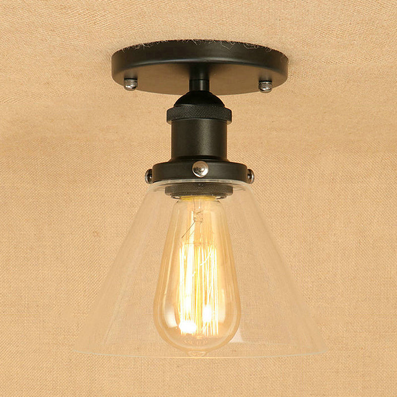 Luminaires de plafond industriels en verre transparent à montage semi-encastré à une lumière, noir/bronze/cuivre