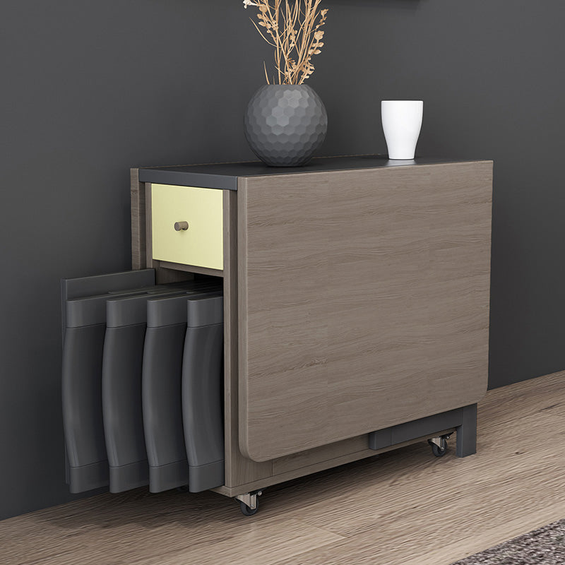 Modern Folding Dining Table Rectangle Tabletop with 2 Drawers