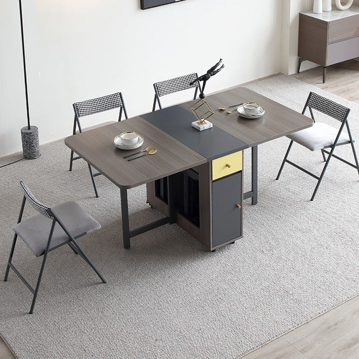Modern Folding Dining Table Rectangle Tabletop with 2 Drawers