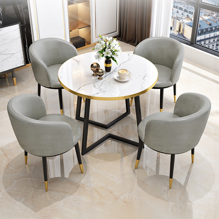 Glam Wood Top Dining Table Round Tabletop with Iron Double Pedestal Base