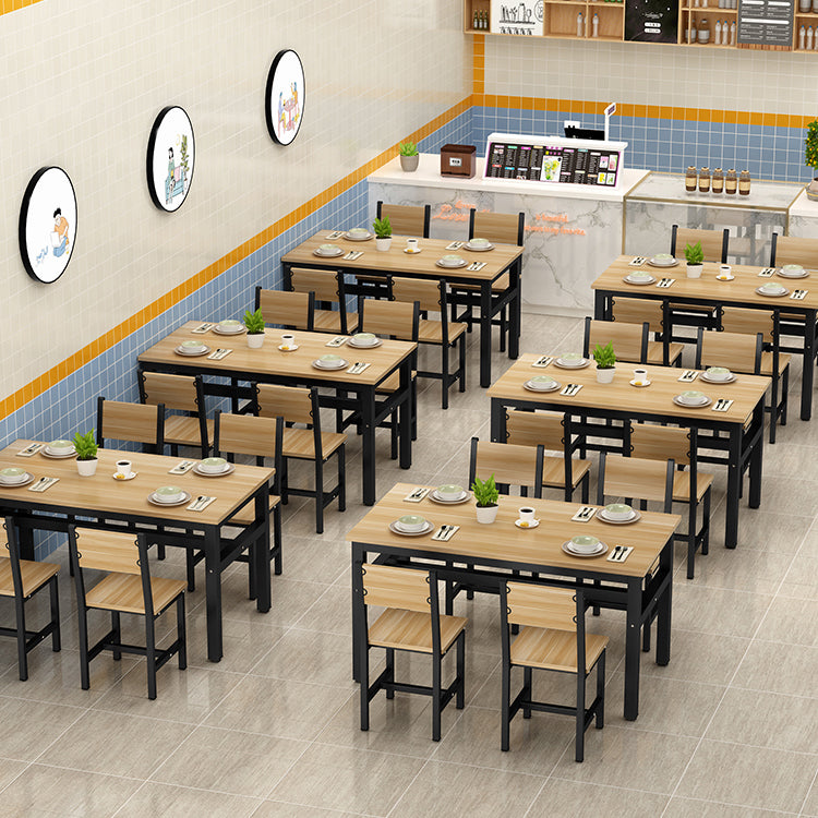 Rectangular Dining Table Wood Tabletop with Steel Trestle Base