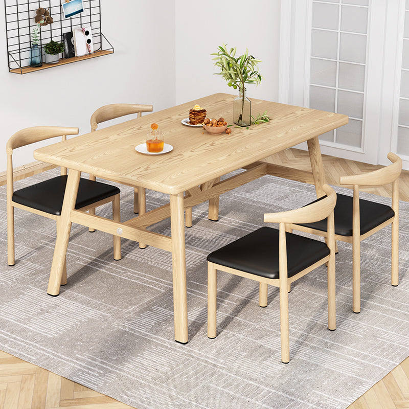 Modern Rectangle Dining Table Wood Tabletop with Iron Trestle Base