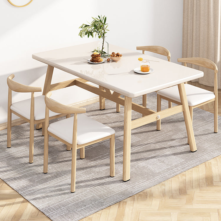 Modern Rectangle Dining Table Wood Tabletop with Iron Trestle Base