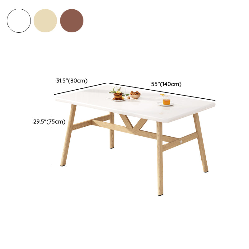 Modern Rectangle Dining Table Wood Tabletop with Iron Trestle Base