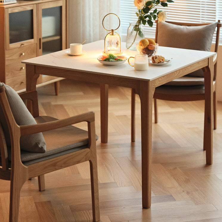 Modern Stone Top Dining Table Square Tabletop with Solid Wood Legs