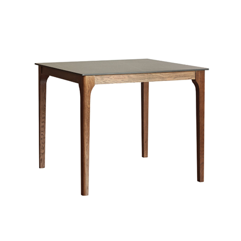 Modern Stone Top Dining Table Square Tabletop with Solid Wood Legs