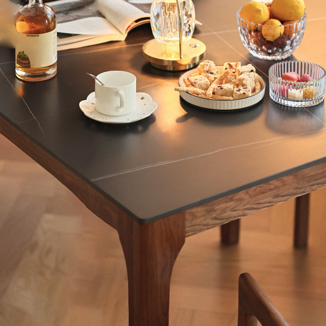 Modern Stone Top Dining Table Square Tabletop with Solid Wood Legs