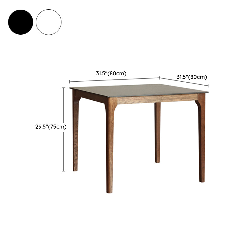 Modern Stone Top Dining Table Square Tabletop with Solid Wood Legs