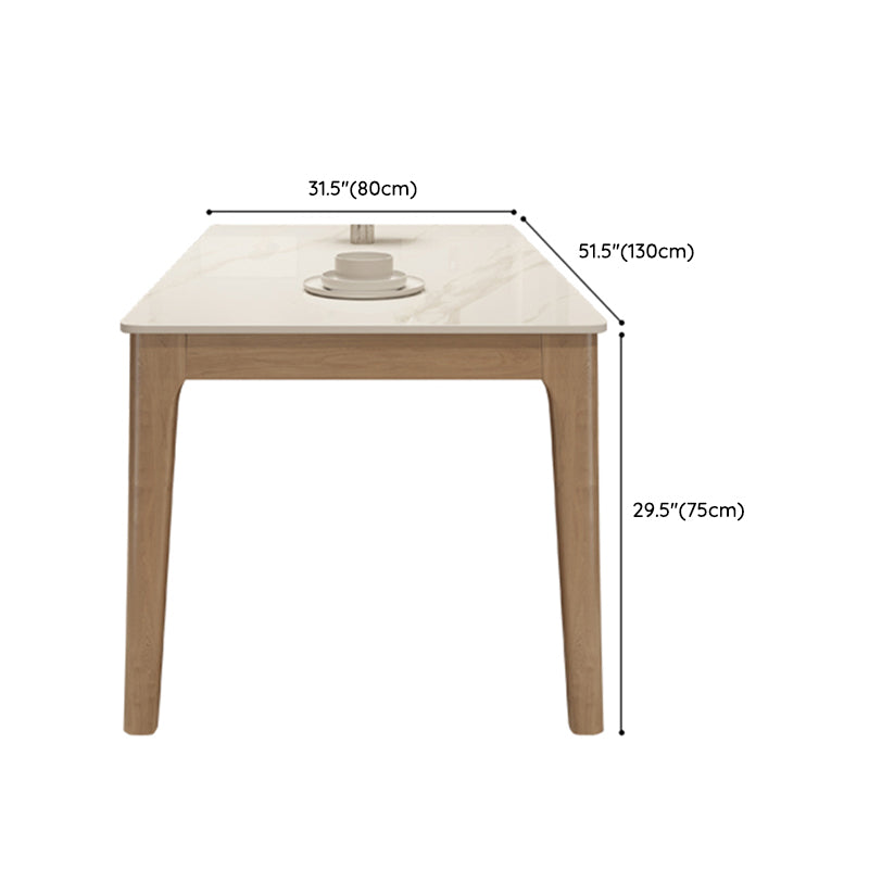 Modern White Stone Top Dining Table Rectangular Tabletop with Wood Legs