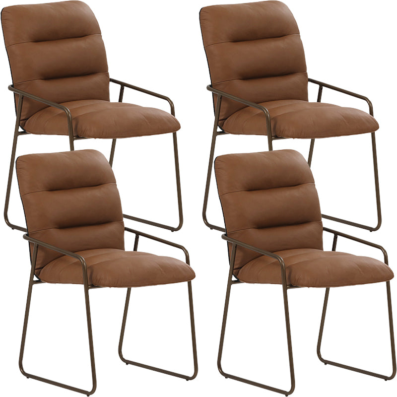 Glam Style Leather Parsons Back Metal Base Home Use Dining Arm Chair