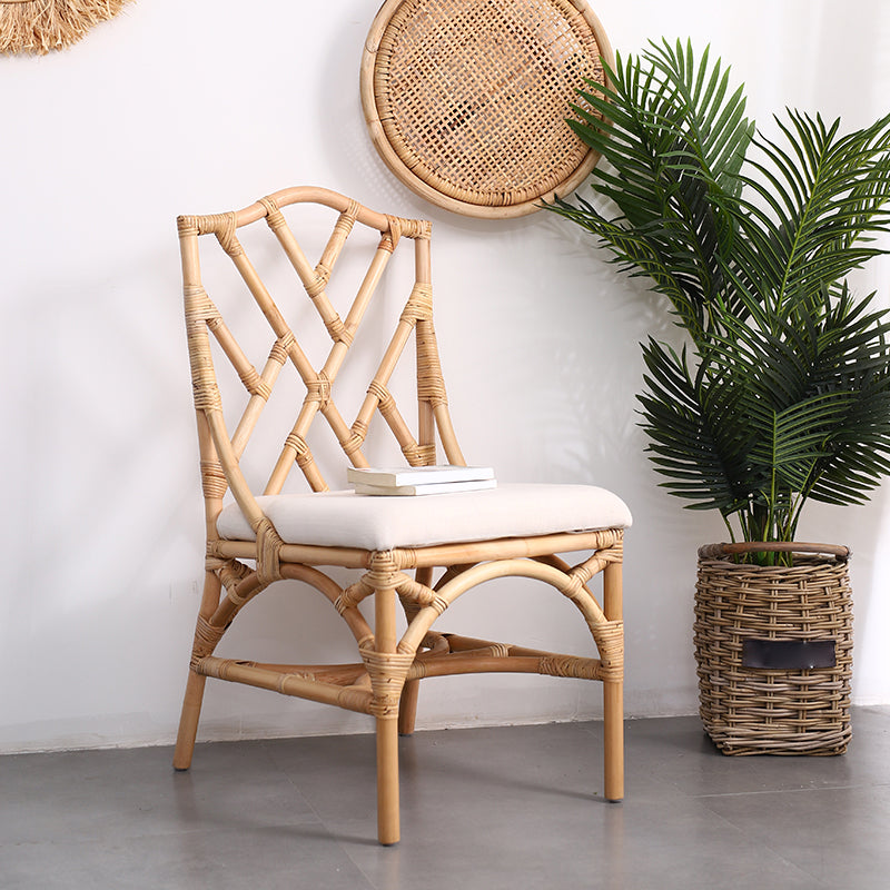 Modern Indoor Wicker Cross Back Upholstered Dining Side Chair