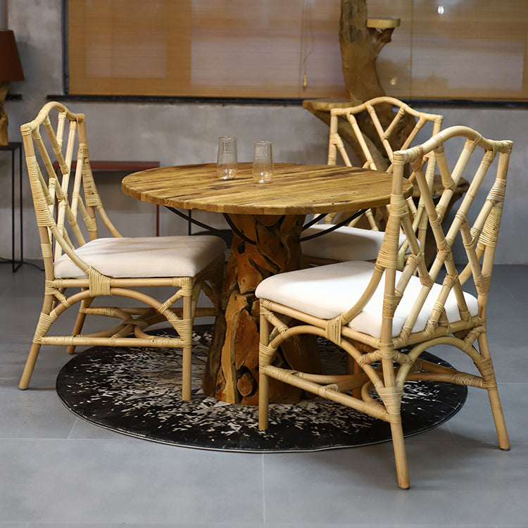 Modern Indoor Wicker Cross Back Upholstered Dining Side Chair
